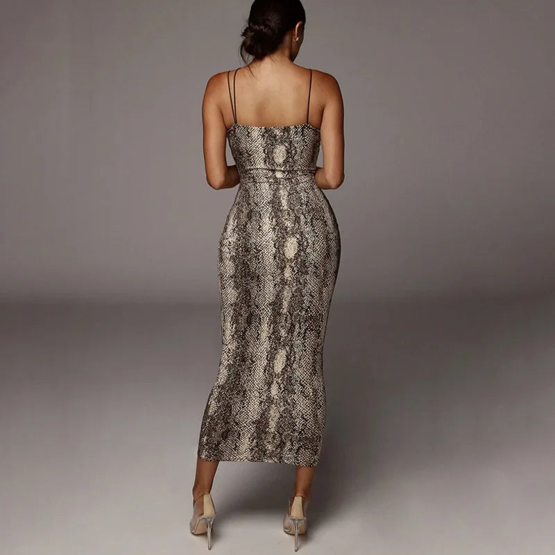Leopard print sleeveless sexy midi dress spring women party outfits