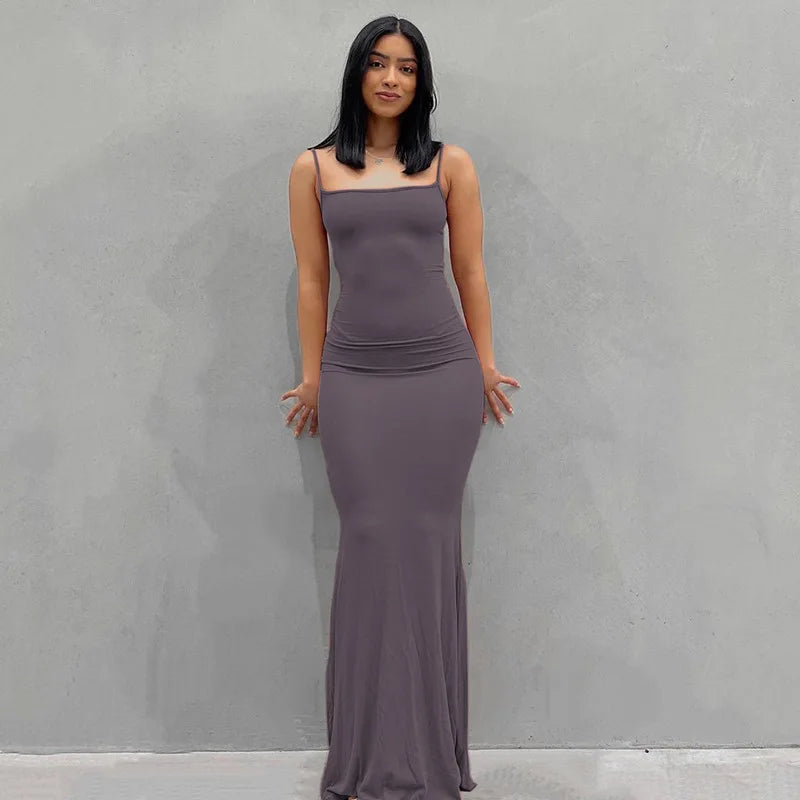 Women's suspender style collarless dress