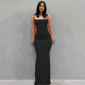 Women's suspender style collarless dress