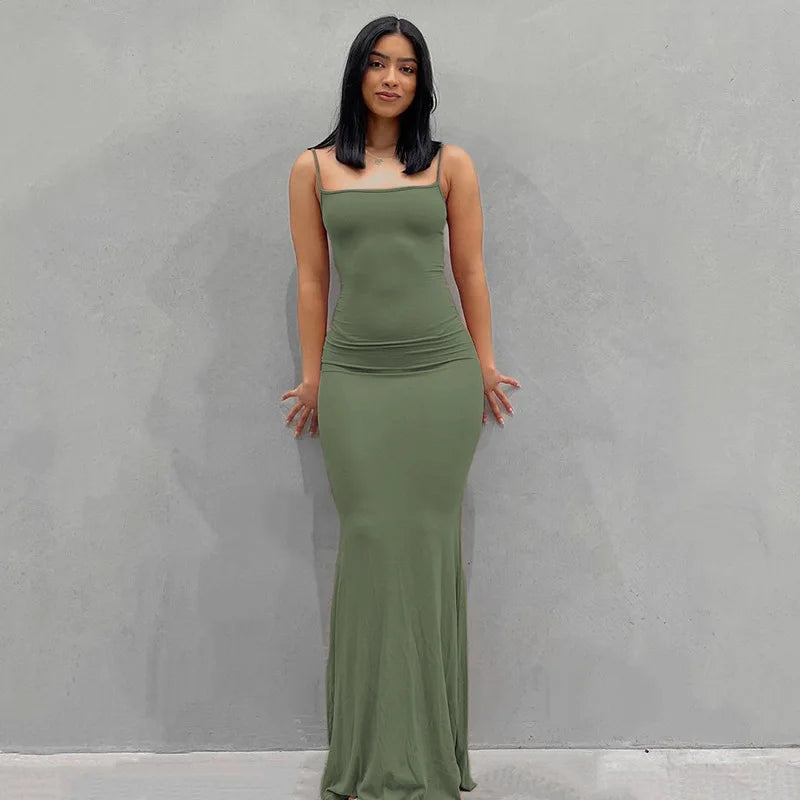 Women's suspender style collarless dress