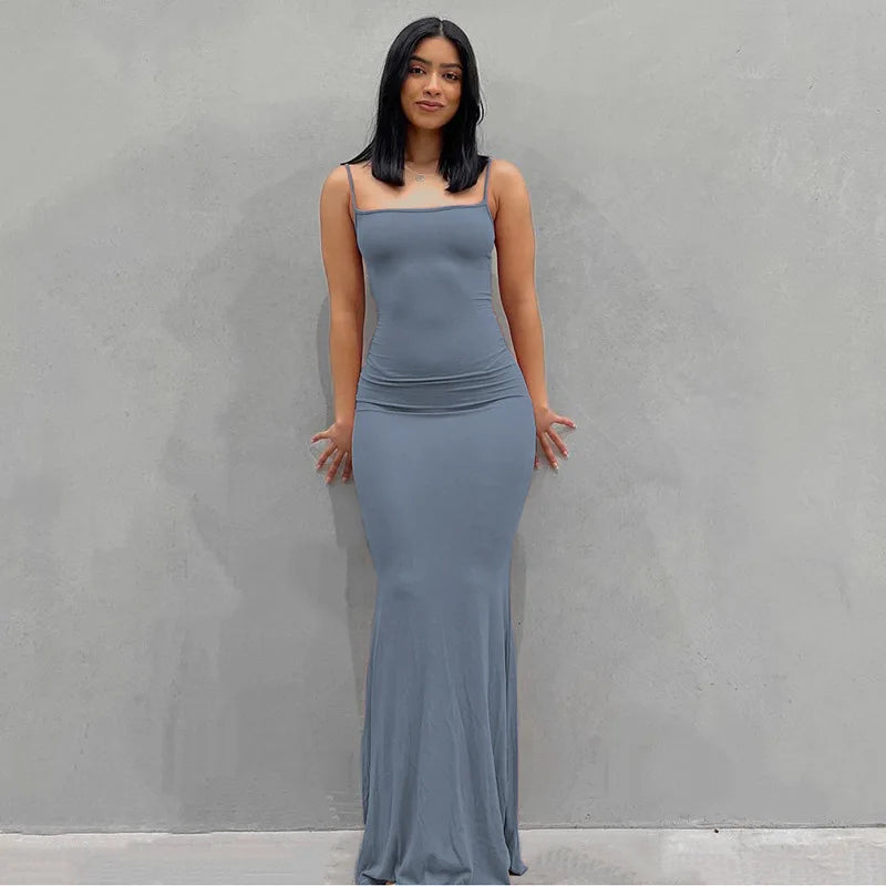 Women's suspender style collarless dress