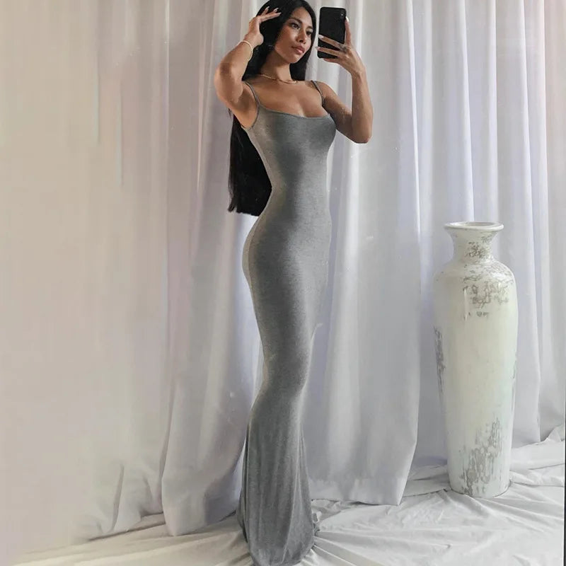 Women's suspender style collarless dress