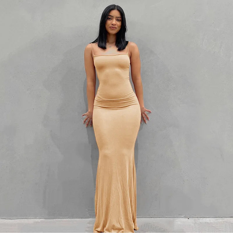 Women's suspender style collarless dress