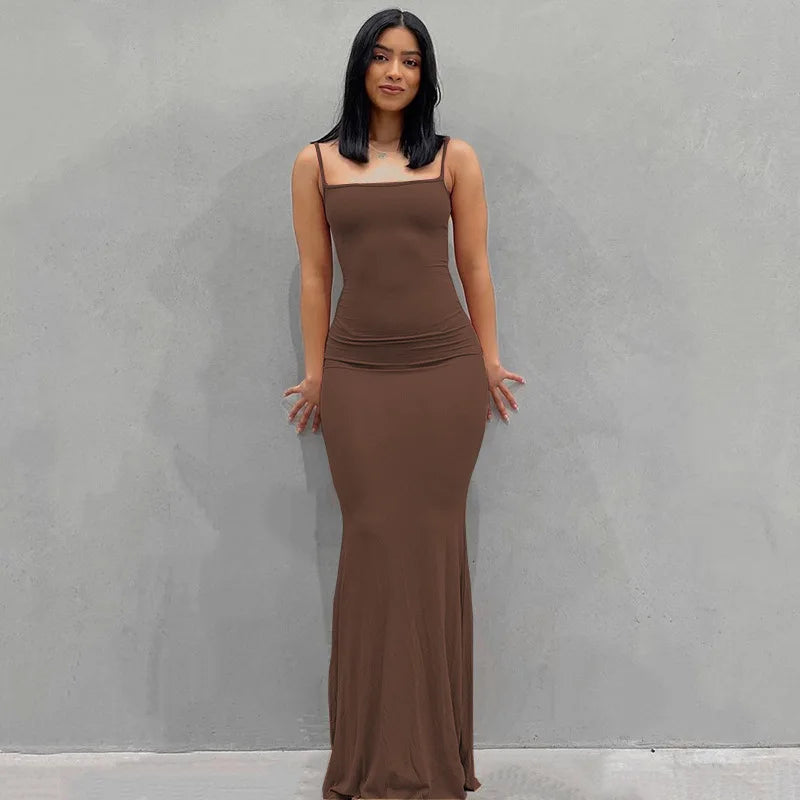 Women's suspender style collarless dress